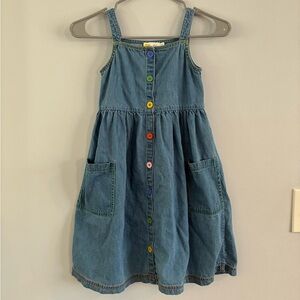Mini Boden Girls Blue Denim Dress with Colorful Buttons